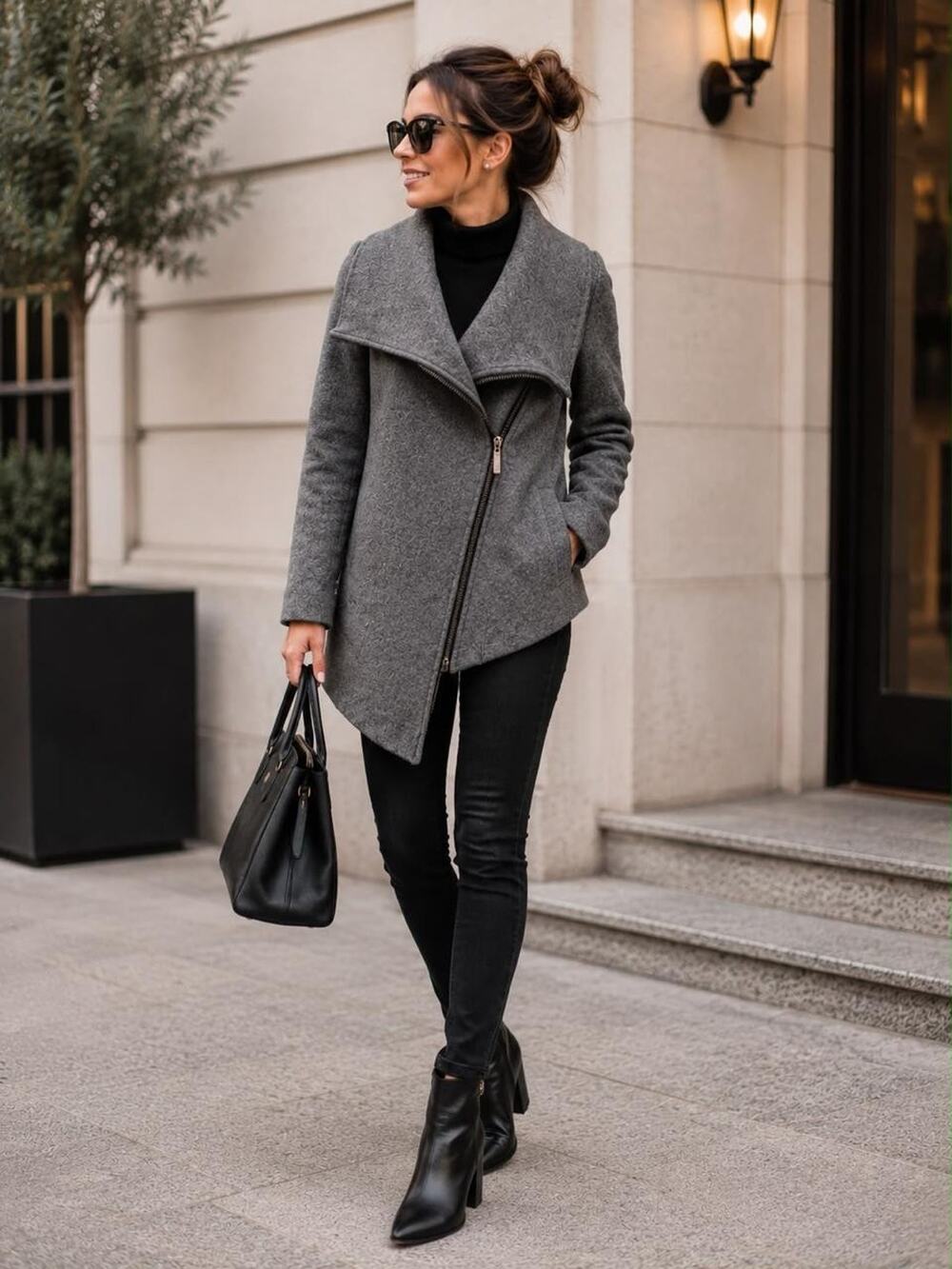 Marcella NYC Marin Gray Asymmetrical Zip High Neck Coat Small New With Tags